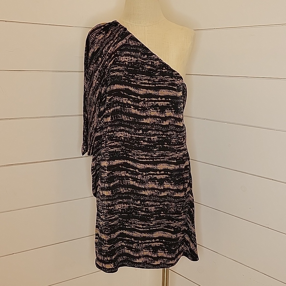 MM COUTURE by Miss Me large one shoulder brown and black mini cocktail dress